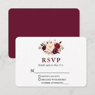 Hochzeit Moderne Elegante Burgund Blumen RSVP Karte