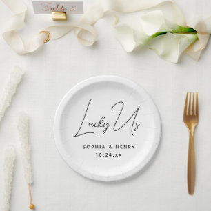 Hochzeit Moderne Elegante Fun Bride Groom Lucky Us Pappteller