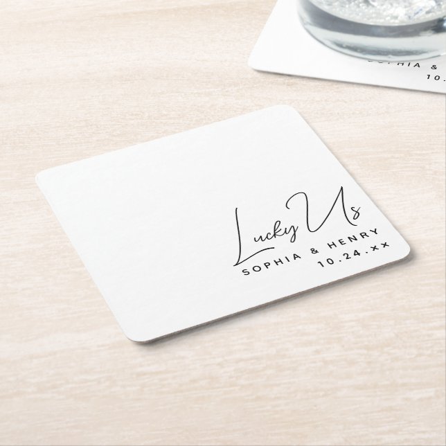 Hochzeit Moderne Elegante Fun Bride Groom Lucky Us Rechteckiger Pappuntersetzer (angewinkelt)