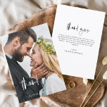 Hochzeit Moderne Minimalistische Dankeskarten<br><div class="desc">Budget Hochzeit Dankeschön Karten,  die ein Foto auf der Vorder- und Rückseite haben. Die Dankeschön-Karten enthalten eine moderne,  weiße und schwarze handgeschriebene kursive Schriftzeichen-Typografie,  die elegant,  einfach und modern nach einem minimalistischen einfachen Hochzeitstag-Fest zu verwenden sind.</div>