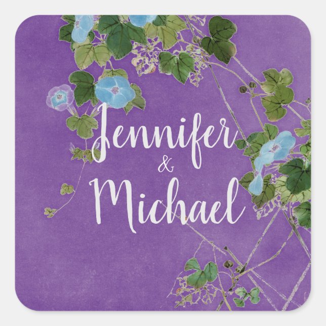 Hochzeit Moderne Schlichte Kalligraphie Name Flora Quadratischer Aufkleber (Vorderseite)