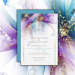 HOCHZEIT Moderner Bogen Aquamarin Lila Abstrakt Einladung