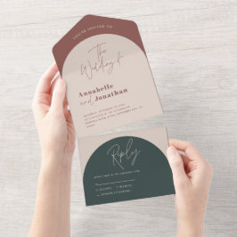 Hochzeit moderner Rostgrün-Schriftzeichen All In One Einladung