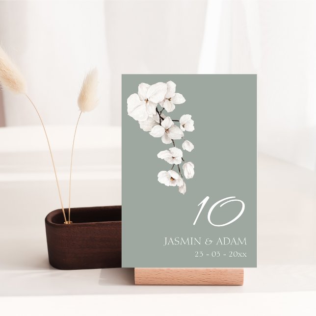 Hochzeit moderner Weiß- und Grünorchideen Tischnummer (Modern Sage Green White Orchids Wedding Table Number)