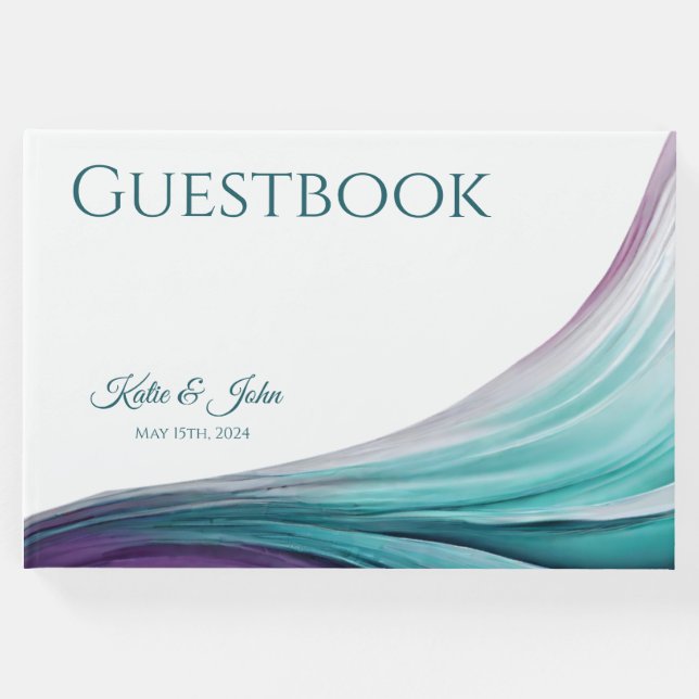 Hochzeit Modernes, Abstrakt-Lila und Aquamarin- Gästebuch (Vorderseite)