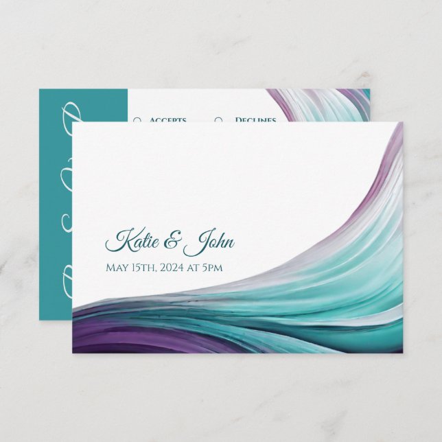 Hochzeit Modernes, Abstrakt-Lila und Aquamarin- RSVP Karte (Vorne/Hinten)