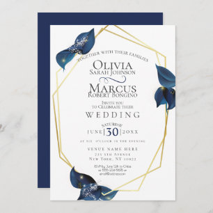 Hochzeit Modernes Deep Indigo Blue und Gold Einladung