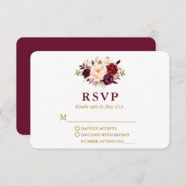 Hochzeit Modernes Elegantes Burgund Floral Gold RSVP Karte