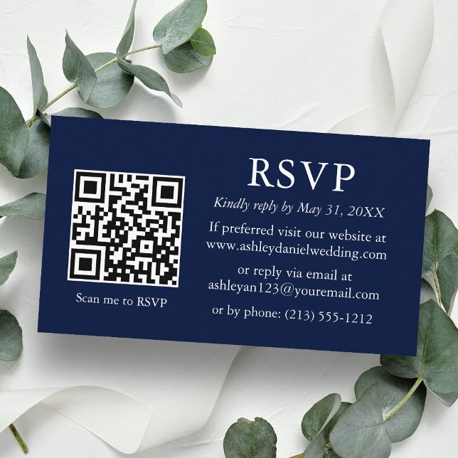 Hochzeit Modernes Minimalistisches QR Blue UAWG Begleitkarte (Customize to change text style, size, background color or add more text or a photo to back of card.)