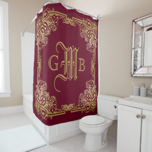 Hochzeit Monogram Classic Gold Frame Burgund Duschvorhang