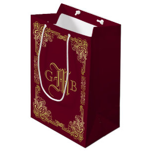 Hochzeit Monogram Classic Gold Frame Burgund Mittlere Geschenktüte