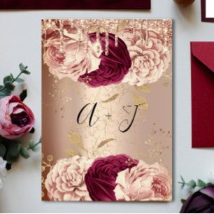 Hochzeit Monogram Tropfen Florals Marsala Rose Gol Einladung