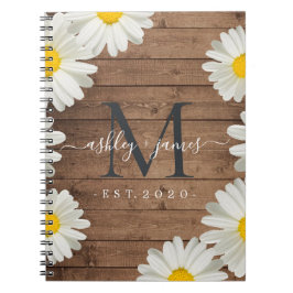 Hochzeit Mr. Monogram Daisies Floral Rustic Wood Notizblock