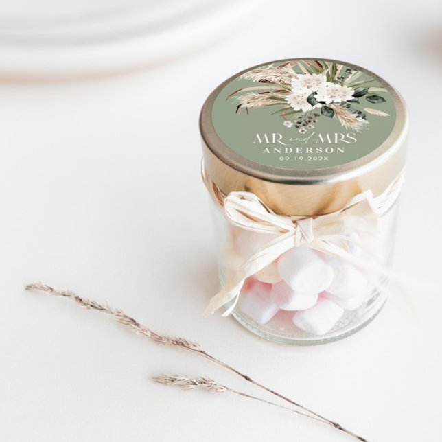 Hochzeit Mr. Pampas Gras, eucalyptus botanisch Runder Aufkleber (Von Creator hochgeladen)