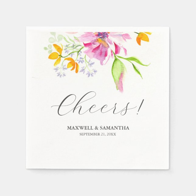 Hochzeit Napkins Botanisches Rosa Florals Serviette (Vorderseite)