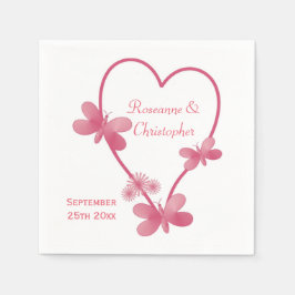 Hochzeit Napkins rosa Herz und Schmetterlinge Serviette