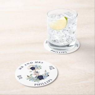 Hochzeit Nautic Anchor Floral MR und MRS. Runder Pappuntersetzer