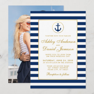 Hochzeit Nautische Blaue Streifen Einladung G Foto