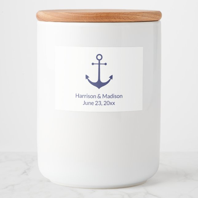Hochzeit nautischer Anker blau weiß elegant Lebensmitteletikett (Vorderseite)