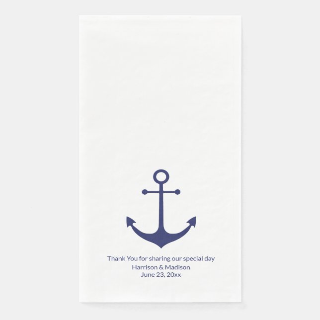 Hochzeit nautischer Anker blau weiß Serviette (Vorderseite)