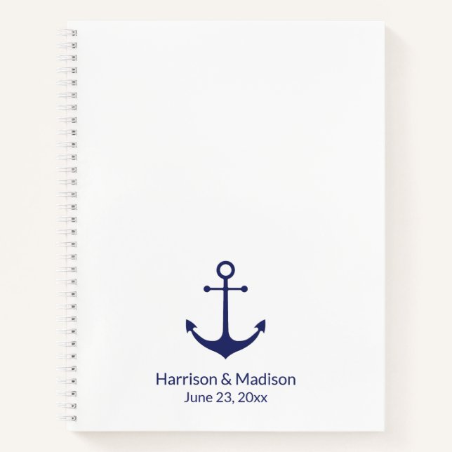 Hochzeit nautischer Anker Marine blau, elegant gu Notizbuch (Vorderseite)