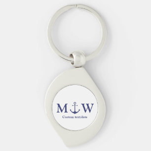 Hochzeit nautischer Ankermarineblau-Monogramm-Favo Schlüsselanhänger