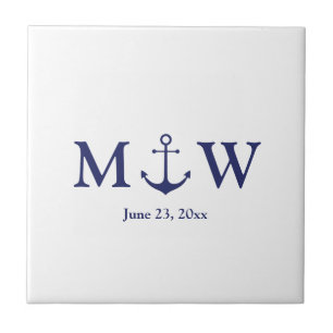 Hochzeit nautischer Ankernacht blaues Monogramm Fliese