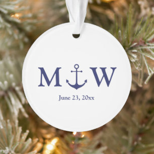 Hochzeit nautischer Ankernacht blaues Monogramm Ornament