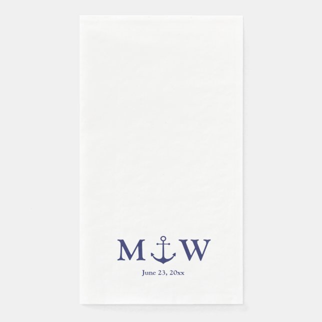 Hochzeit nautischer Ankernacht blaues weißes Monog Serviette (Vorderseite)