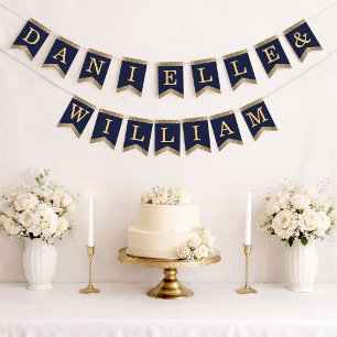 Hochzeit Navy Blau Gold Namen Vintage Rosen Elegan Wimpelkette