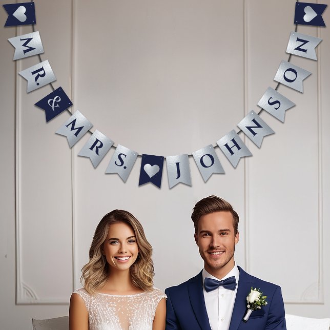 Hochzeit Navy Blue Imitate Silver Hearts Mr. und M Wimpelkette (Von Creator hochgeladen)