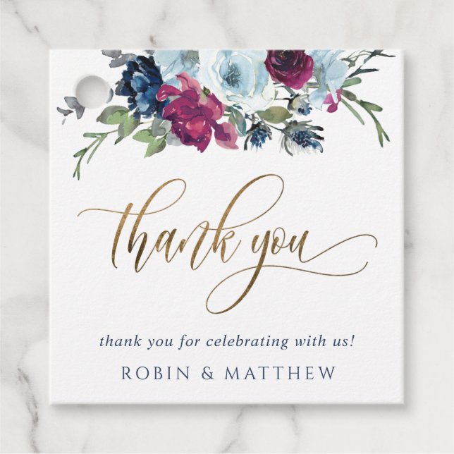 Hochzeit (oder andere) Berry Blue und Burgundy Flo Geschenkanhänger (Vorderseite)