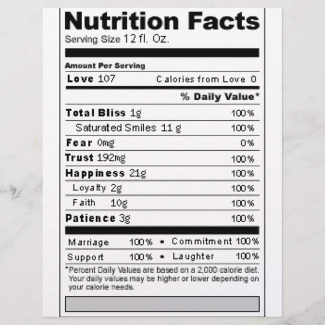 Hochzeit oder Jubiläum Süßes Funny Nutrition Label (Vorderseite)