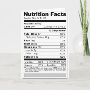 Hochzeit oder Jubiläum Süßes Funny Nutrition Label Karte
