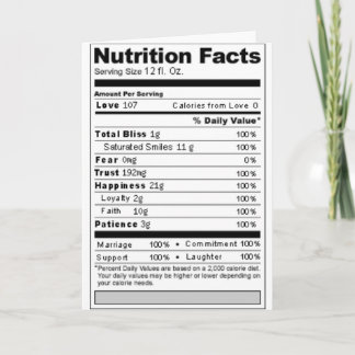 Hochzeit oder Jubiläum Süßes Funny Nutrition Label Karte