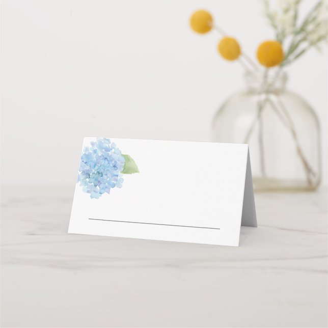 Hochzeit oder Platzkarte Blaue Hydrangeas (Rückseite)