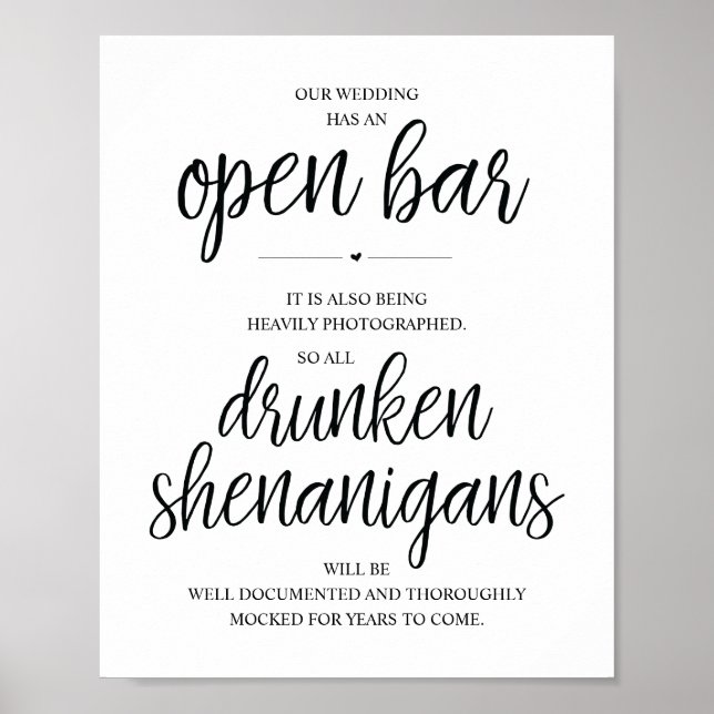 Hochzeit Offene Bar, betrunkene Shenanigans unters Poster (Vorne)