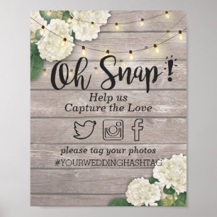 Hochzeit Oh Snap Hashtag Wood Floral String Lights Poster