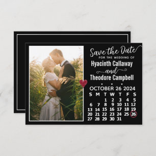 Hochzeit Oktober 2024 Kalender Custom Foto Black Save The Date