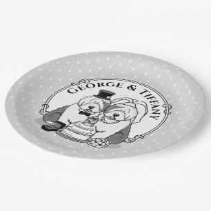 Hochzeit Old English Sheepdogs Bride Groom Gray 1 Pappteller