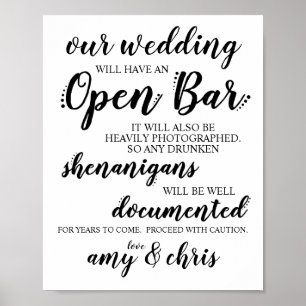 Hochzeit Open Bar Funny Drunken Shenanigans Unters Poster