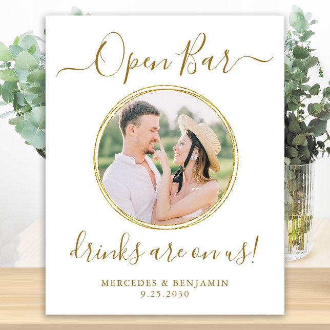 Hochzeit Open Bar Personalisiert Elegantes Gold Fo Poster (Von Creator hochgeladen)