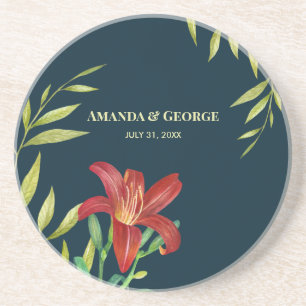 Hochzeit Orange Lily Illustration Dunkeltürkis Getränkeuntersetzer