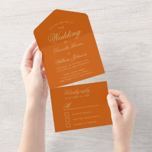 Hochzeit Orangerot Elegante Kalligrafie RSVP All In One Einladung