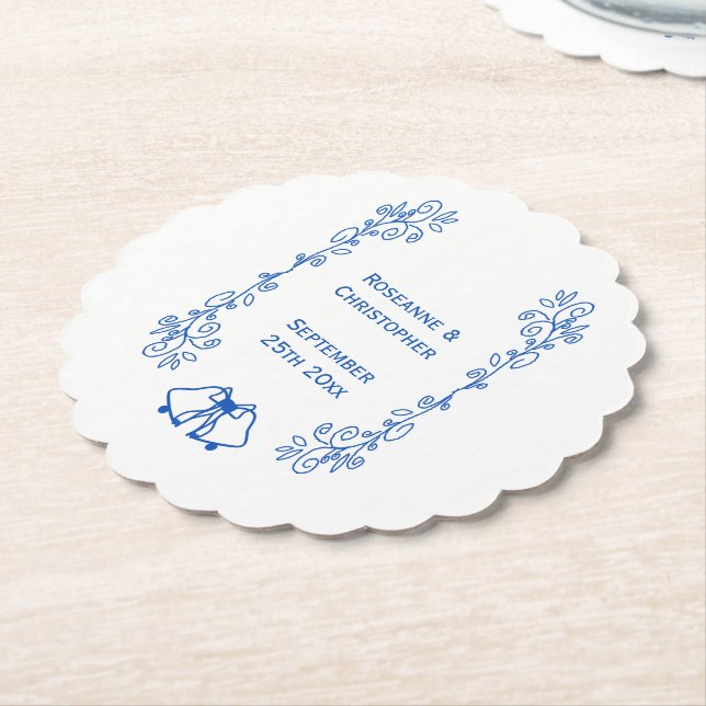 Hochzeit Papier Untersetzer Blaue Saphir Glocken (angewinkelt)