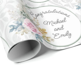 Hochzeit personalisieren Wasserfarbe Rosen Damask Geschenkpapier