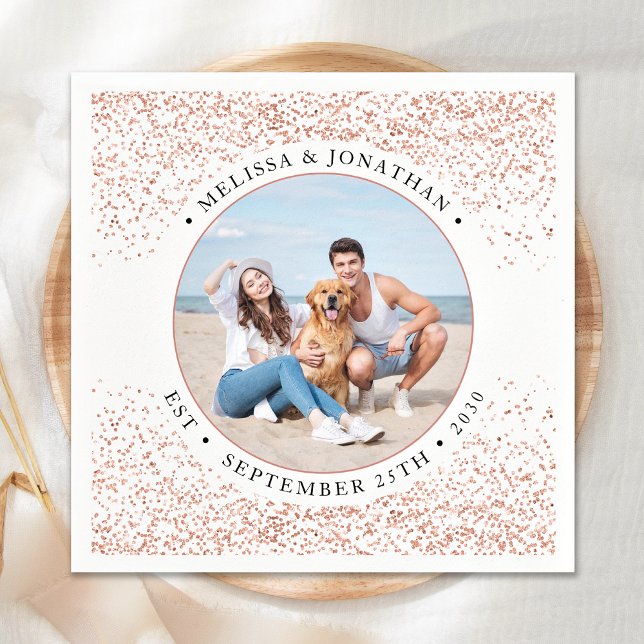 Hochzeit Personalisierte Rose Gold Glitzer Foto Serviette (Von Creator hochgeladen)