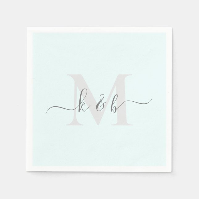 Hochzeit Personalisiertes Script Icy Blue Cocktail Serviette (Vorderseite)