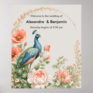 Hochzeit Pfau Botanisch Vintage Blumenkunst Poster