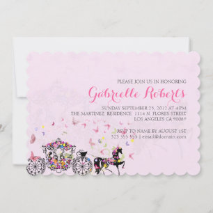 Hochzeit Pferd & Kutsche Blumen & Schmetterlinge 2 Einladung